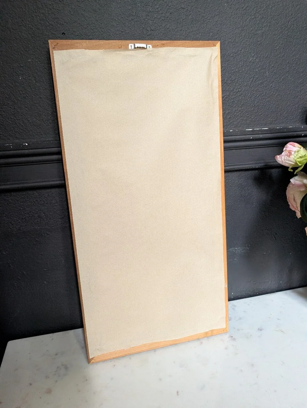 Vintage, Gold trumeau-style Wall Mirror,  Wood frame w/ inset VTG floral still